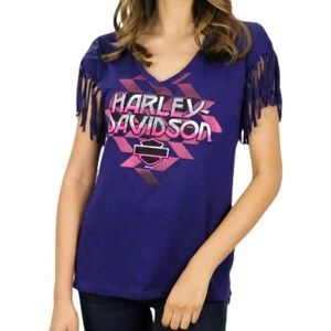 Large Harley Davidson T-Shirt Tee Fringe Women’s
